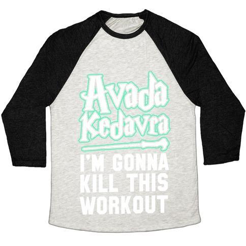 Virgin Teez  Baseball Tee Unisex Tri-Blend Baseball Tee / small / Oatmeal / Black AVADA KEDAVRA FITNESS (GLOW) UNISEX TRI-BLEND BASEBALL TEE