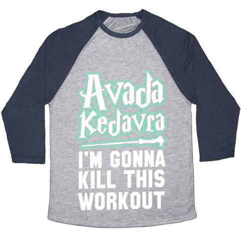 Virgin Teez  Baseball Tee Unisex Tri-Blend Baseball Tee / small / Athletic Gray / Navy AVADA KEDAVRA FITNESS (GLOW) UNISEX TRI-BLEND BASEBALL TEE