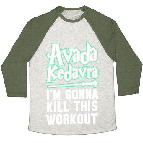 Virgin Teez  Baseball Tee Unisex Tri-Blend Baseball Tee / small / Oatmeal / Moss AVADA KEDAVRA FITNESS (GLOW) UNISEX TRI-BLEND BASEBALL TEE