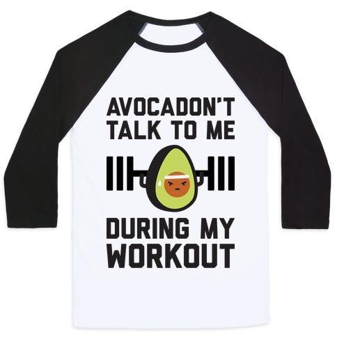 Virgin Teez  Baseball Tee Unisex Classic Baseball Tee / x-small / White/Black AVOCADON'T TALK TO ME DURING MY WORKOUT UNISEX CLASSIC BASEBALL TEE