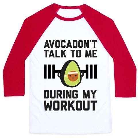Virgin Teez  Baseball Tee Unisex Classic Baseball Tee / x-small / White/Red AVOCADON'T TALK TO ME DURING MY WORKOUT UNISEX CLASSIC BASEBALL TEE