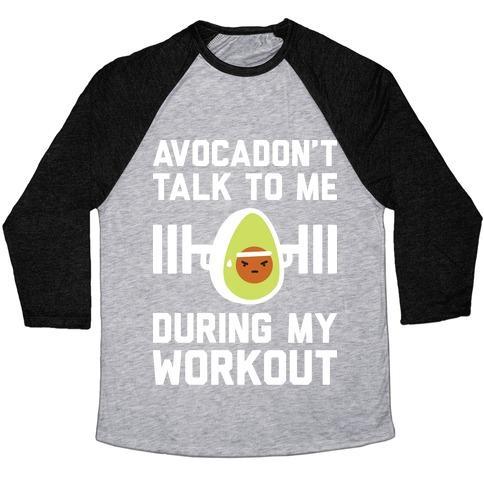 Virgin Teez  Baseball Tee Unisex Tri-Blend Baseball Tee / small / Athletic Gray / Black AVOCADON'T TALK TO ME DURING MY WORKOUT UNISEX TRI-BLEND BASEBALL TEE