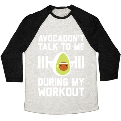 Virgin Teez  Baseball Tee Unisex Tri-Blend Baseball Tee / small / Oatmeal / Black AVOCADON'T TALK TO ME DURING MY WORKOUT UNISEX TRI-BLEND BASEBALL TEE