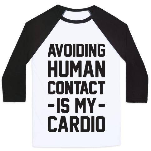 Virgin Teez  Baseball Tee Unisex Classic Baseball Tee / x-small / White/Black AVOIDING HUMAN CONTACT IS MY CARDIO UNISEX CLASSIC BASEBALL TEE