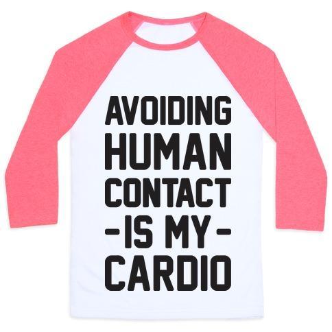 Virgin Teez  Baseball Tee Unisex Classic Baseball Tee / x-small / White/Neon Pink AVOIDING HUMAN CONTACT IS MY CARDIO UNISEX CLASSIC BASEBALL TEE
