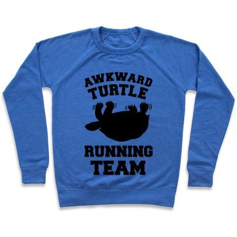 Virgin Teez  Pullover Crewneck Sweatshirt / x-small / Heathered Blue AWKWARD TURTLE RUNNING TEAM CREWNECK SWEATSHIRT