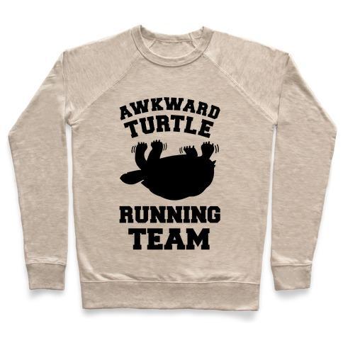 Virgin Teez  Pullover Crewneck Sweatshirt / x-small / Heathered Oatmeal AWKWARD TURTLE RUNNING TEAM CREWNECK SWEATSHIRT