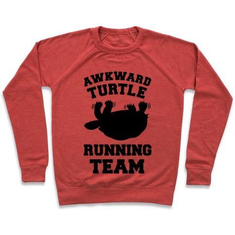 Virgin Teez  Pullover Crewneck Sweatshirt / x-small / Heathered Red AWKWARD TURTLE RUNNING TEAM CREWNECK SWEATSHIRT