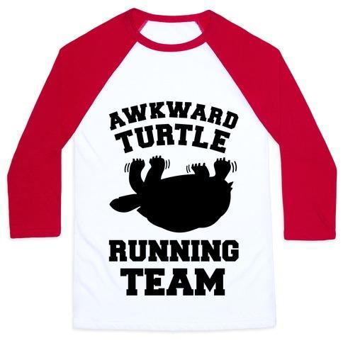Virgin Teez  Baseball Tee Unisex Classic Baseball Tee / x-small / White/Red AWKWARD TURTLE RUNNING TEAM UNISEX CLASSIC BASEBALL TEE