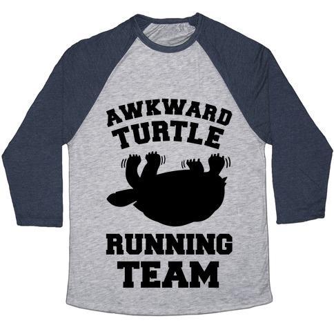Virgin Teez  Baseball Tee Unisex Tri-Blend Baseball Tee / small / Athletic Gray / Navy AWKWARD TURTLE RUNNING TEAM UNISEX TRI-BLEND BASEBALL TEE
