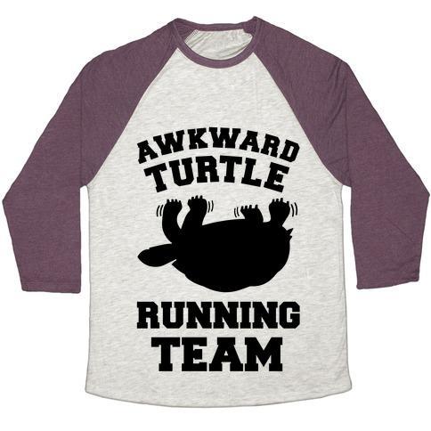 Virgin Teez  Baseball Tee Unisex Tri-Blend Baseball Tee / small / Oatmeal / Maroon AWKWARD TURTLE RUNNING TEAM UNISEX TRI-BLEND BASEBALL TEE