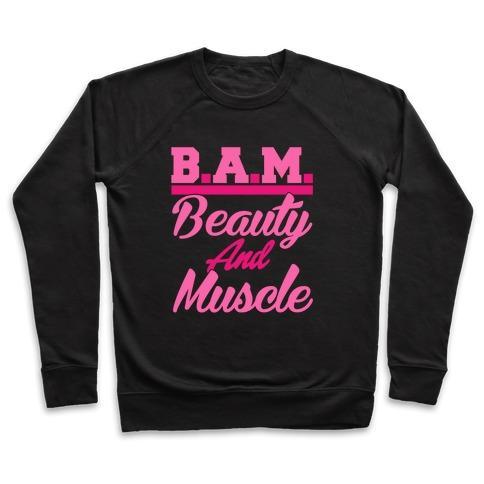 Virgin Teez  Pullover Crewneck Sweatshirt / x-small / Black B.A.M. BEAUTY AND MUSCLE CREWNECK SWEATSHIRT