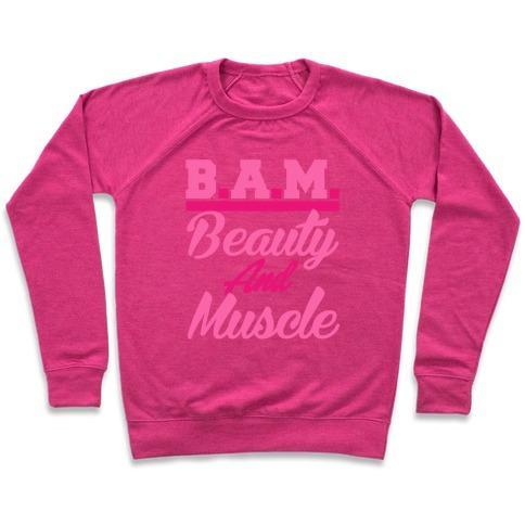 Virgin Teez  Pullover Crewneck Sweatshirt / x-small / Deep Pink B.A.M. BEAUTY AND MUSCLE CREWNECK SWEATSHIRT