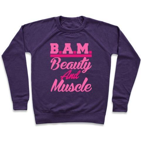 Virgin Teez  Pullover Crewneck Sweatshirt / x-small / Purple B.A.M. BEAUTY AND MUSCLE CREWNECK SWEATSHIRT