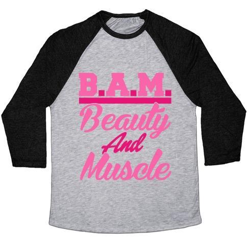 Virgin Teez  Baseball Tee Unisex Tri-Blend Baseball Tee / small / Athletic Gray / Black B.A.M. BEAUTY AND MUSCLE UNISEX TRI-BLEND BASEBALL TEE