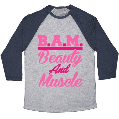 Virgin Teez  Baseball Tee Unisex Tri-Blend Baseball Tee / small / Athletic Gray / Navy B.A.M. BEAUTY AND MUSCLE UNISEX TRI-BLEND BASEBALL TEE