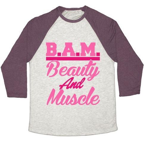 Virgin Teez  Baseball Tee Unisex Tri-Blend Baseball Tee / small / Oatmeal / Maroon B.A.M. BEAUTY AND MUSCLE UNISEX TRI-BLEND BASEBALL TEE