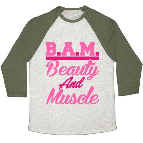 Virgin Teez  Baseball Tee Unisex Tri-Blend Baseball Tee / small / Oatmeal / Moss B.A.M. BEAUTY AND MUSCLE UNISEX TRI-BLEND BASEBALL TEE