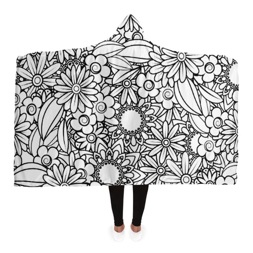 Floral BW Mandala Pattern Hooded Blanket