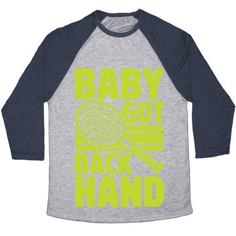 Virgin Teez  Baseball Tee Unisex Tri-Blend Baseball Tee / small / Athletic Gray / Navy BABY GOT BACKHAND UNISEX TRI-BLEND BASEBALL TEE