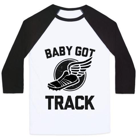 Virgin Teez  Baseball Tee Unisex Classic Baseball Tee / x-small / White/Black BABY GOT TRACK (DARK TANK) UNISEX CLASSIC BASEBALL TEE