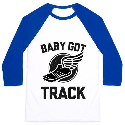 Virgin Teez  Baseball Tee Unisex Classic Baseball Tee / x-small / White/Blue BABY GOT TRACK (DARK TANK) UNISEX CLASSIC BASEBALL TEE