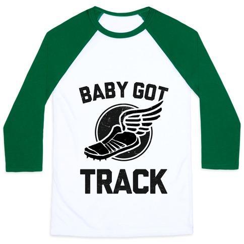 Virgin Teez  Baseball Tee Unisex Classic Baseball Tee / x-small / White/Dark Green BABY GOT TRACK (DARK TANK) UNISEX CLASSIC BASEBALL TEE