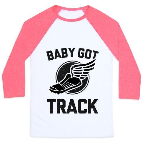 Virgin Teez  Baseball Tee Unisex Classic Baseball Tee / x-small / White/Neon Pink BABY GOT TRACK (DARK TANK) UNISEX CLASSIC BASEBALL TEE