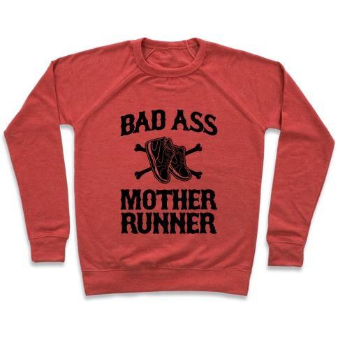 Virgin Teez  Pullover Crewneck Sweatshirt / x-small / Heathered Red BAD ASS MOTHER RUNNER CREWNECK SWEATSHIRT