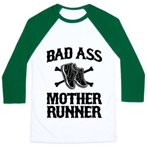 Virgin Teez  Baseball Tee Unisex Classic Baseball Tee / x-small / White/Dark Green BAD ASS MOTHER RUNNER UNISEX CLASSIC BASEBALL TEE