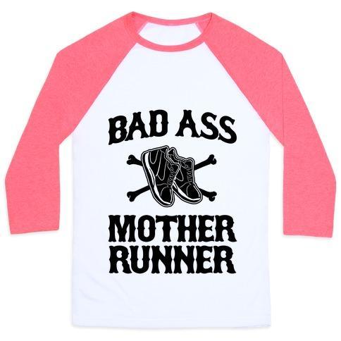 Virgin Teez  Baseball Tee Unisex Classic Baseball Tee / x-small / White/Neon Pink BAD ASS MOTHER RUNNER UNISEX CLASSIC BASEBALL TEE