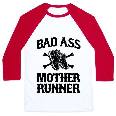 Virgin Teez  Baseball Tee Unisex Classic Baseball Tee / x-small / White/Red BAD ASS MOTHER RUNNER UNISEX CLASSIC BASEBALL TEE