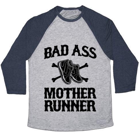 Virgin Teez  Baseball Tee Unisex Tri-Blend Baseball Tee / small / Athletic Gray / Navy BAD ASS MOTHER RUNNER UNISEX TRI-BLEND BASEBALL TEE