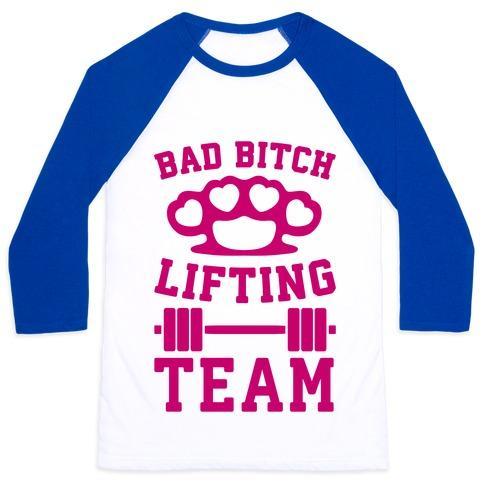 Virgin Teez  Baseball Tee Unisex Classic Baseball Tee / x-small / White/Blue BAD BITCH LIFTING TEAM UNISEX CLASSIC BASEBALL TEE