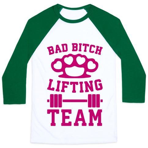 Virgin Teez  Baseball Tee Unisex Classic Baseball Tee / x-small / White/Dark Green BAD BITCH LIFTING TEAM UNISEX CLASSIC BASEBALL TEE