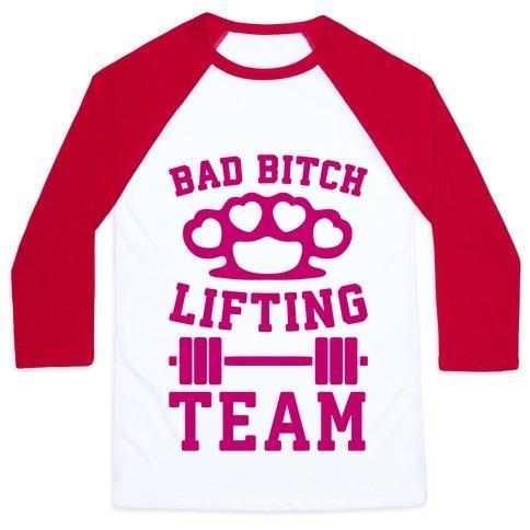 Virgin Teez  Baseball Tee Unisex Classic Baseball Tee / x-small / White/Red BAD BITCH LIFTING TEAM UNISEX CLASSIC BASEBALL TEE