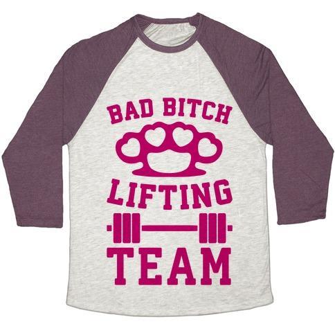 Virgin Teez  Baseball Tee Unisex Tri-Blend Baseball Tee / small / Oatmeal / Maroon BAD BITCH LIFTING TEAM UNISEX TRI-BLEND BASEBALL TEE