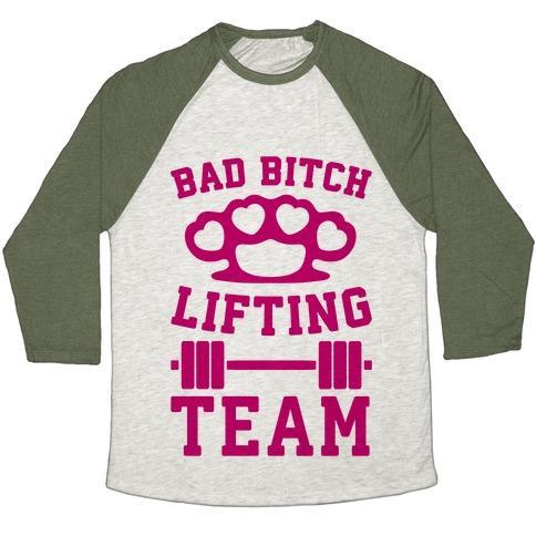 Virgin Teez  Baseball Tee Unisex Tri-Blend Baseball Tee / small / Oatmeal / Moss BAD BITCH LIFTING TEAM UNISEX TRI-BLEND BASEBALL TEE