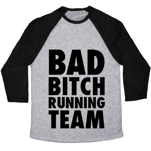 Virgin Teez  Baseball Tee Unisex Tri-Blend Baseball Tee / small / Athletic Gray / Black BAD BITCH RUNNING TEAM UNISEX TRI-BLEND BASEBALL TEE