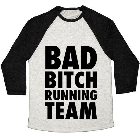 Virgin Teez  Baseball Tee Unisex Tri-Blend Baseball Tee / small / Oatmeal / Black BAD BITCH RUNNING TEAM UNISEX TRI-BLEND BASEBALL TEE