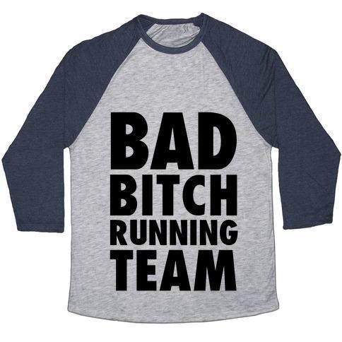 Virgin Teez  Baseball Tee Unisex Tri-Blend Baseball Tee / small / Athletic Gray / Navy BAD BITCH RUNNING TEAM UNISEX TRI-BLEND BASEBALL TEE