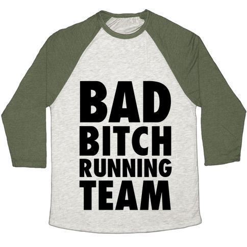 Virgin Teez  Baseball Tee Unisex Tri-Blend Baseball Tee / small / Oatmeal / Moss BAD BITCH RUNNING TEAM UNISEX TRI-BLEND BASEBALL TEE