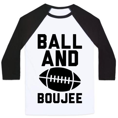 Virgin Teez  Baseball Tee Unisex Classic Baseball Tee / x-small / White/Black BALL AND BOUJEE FOOTBALL PARODY UNISEX CLASSIC BASEBALL TEE