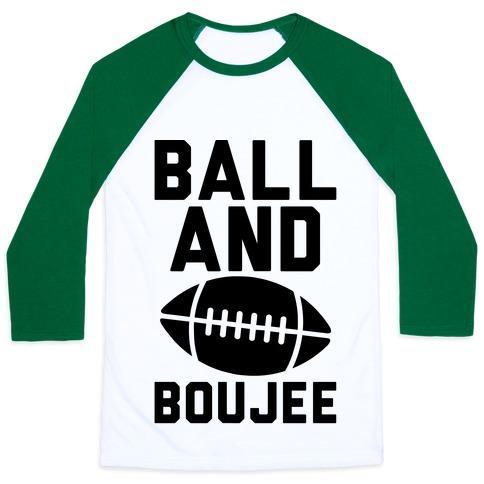 Virgin Teez  Baseball Tee Unisex Classic Baseball Tee / x-small / White/Dark Green BALL AND BOUJEE FOOTBALL PARODY UNISEX CLASSIC BASEBALL TEE