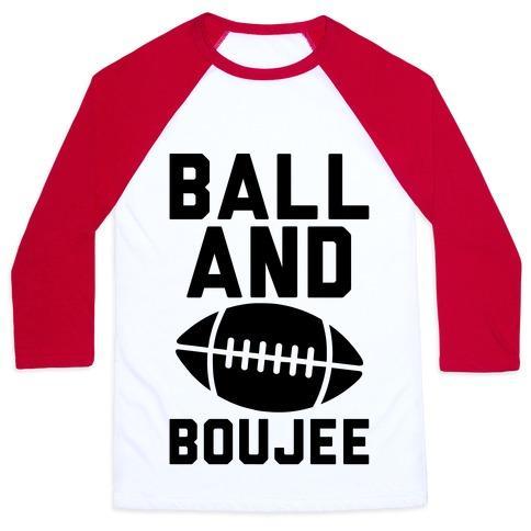 Virgin Teez  Baseball Tee Unisex Classic Baseball Tee / x-small / White/Red BALL AND BOUJEE FOOTBALL PARODY UNISEX CLASSIC BASEBALL TEE
