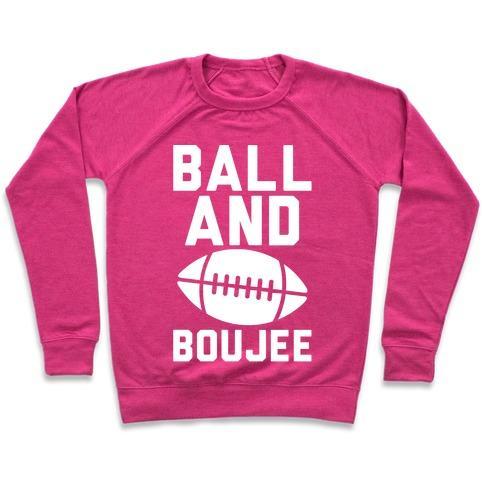 Virgin Teez  Pullover Crewneck Sweatshirt / x-small / Deep Pink BALL AND BOUJEE FOOTBALL PARODY WHITE PRINT CREWNECK SWEATSHIRT