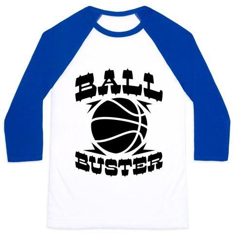 Virgin Teez  Baseball Tee Unisex Classic Baseball Tee / x-small / White/Blue BALL BUSTER (BASKETBALL) UNISEX CLASSIC BASEBALL TEE