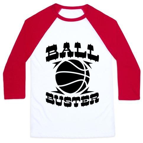 Virgin Teez  Baseball Tee Unisex Classic Baseball Tee / x-small / White/Red BALL BUSTER (BASKETBALL) UNISEX CLASSIC BASEBALL TEE