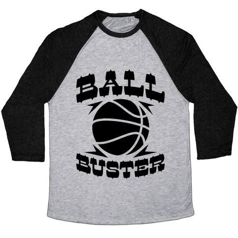 Virgin Teez  Baseball Tee Unisex Tri-Blend Baseball Tee / small / Athletic Gray / Black BALL BUSTER (BASKETBALL) UNISEX TRI-BLEND BASEBALL TEE