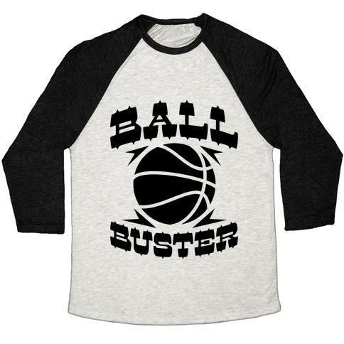 Virgin Teez  Baseball Tee Unisex Tri-Blend Baseball Tee / small / Oatmeal / Black BALL BUSTER (BASKETBALL) UNISEX TRI-BLEND BASEBALL TEE